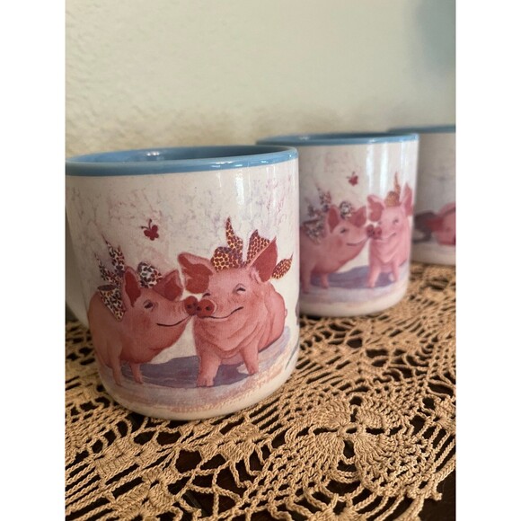 Set of 4 Vintage Pink Pig Out Coffee Mugs - Picture 2 of 9